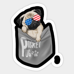 Pocket Pug American Flag 4th Of July Sticker